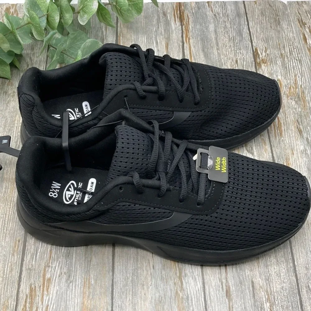 Men’s Black Active Lightweight Breathable Work Sneakers Shoes Size 8.5W